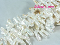 ivory white 7x20mm top drilled Biwa freshwater pearl strand