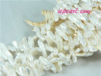 ivory white 7x20mm center drilled Biwa freshwater pearl strand