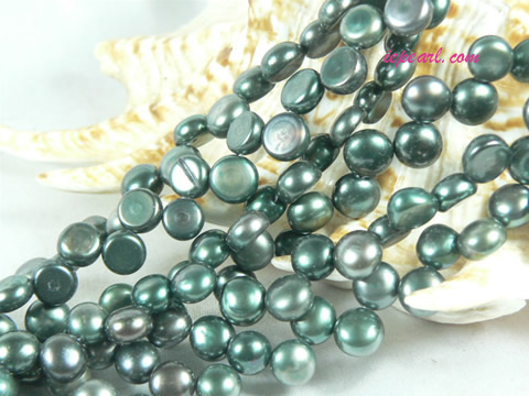 peacock green 6-7mm side drilled bread freshwater pearl strand