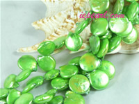 bright green 12mm side drilled coin freshwater pearl strand