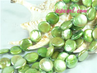 olive green 12mm center drilled coin freshwater pearl strand