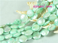 pale blue 12mm center drilled coin freshwater pearl strand