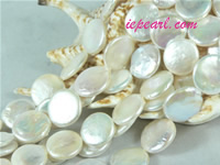 ivory white 15mm center drilled coin freshwater pearl strand