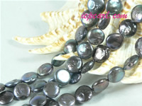 black 10mm center drilled coin freshwater pearl strand