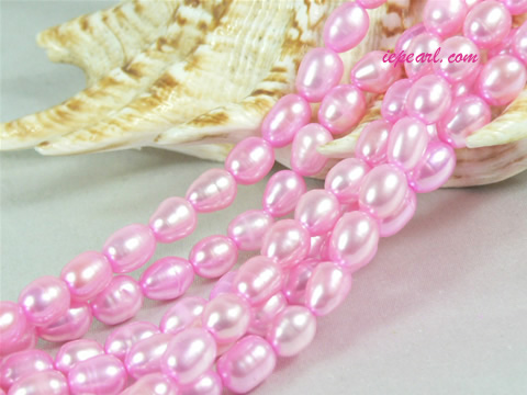 peach red 6-7mm rice freshwater pearl strand