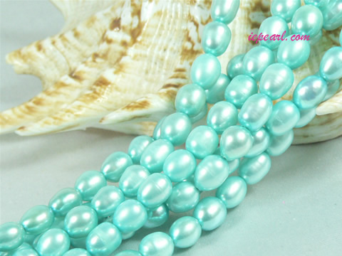 blue 6-7mm rice freshwater pearl strand