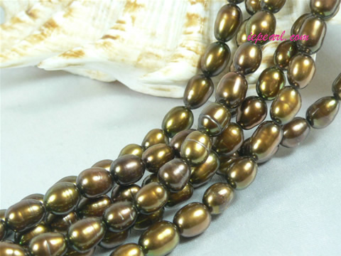 chocolate 6-7mm rice freshwater pearl strand