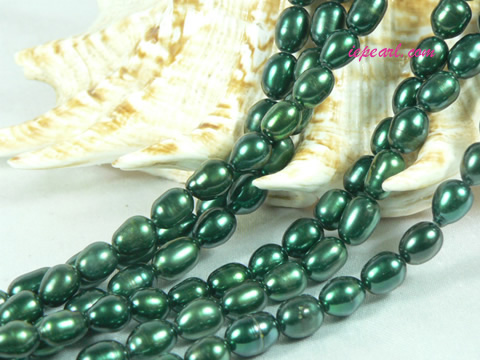dark green 6-7mm rice freshwater pearl strand