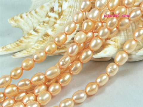 orange 6-7mm rice freshwater pearl strand