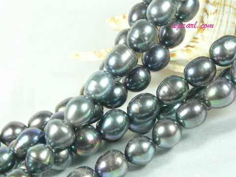 peacock green 10-11mm rice freshwater pearl strand