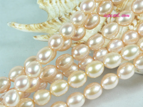 pink 8-9mm rice freshwater pearl strand