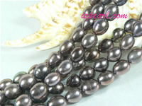 peacock blue 7-8mm rice freshwater pearl strand
