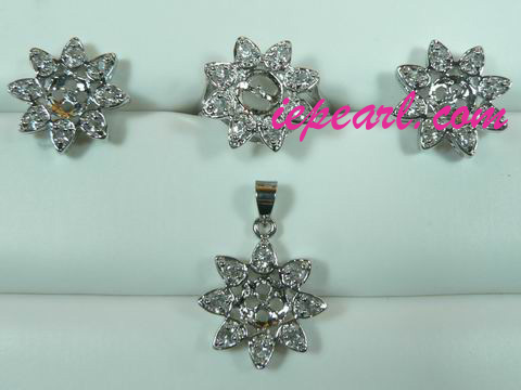 wholesale 18k gp jewelry set mounting with zircon beads