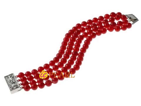 precious four rows 6-7mm red coral bracelet jewelry wholesale