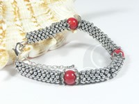 10mm red coral beads, silver fittings bracelet wholesale