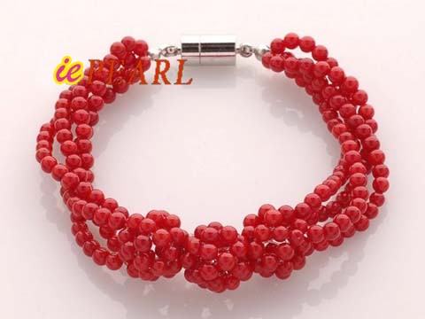Wholesale red coral beads four rows twisted bracelet online