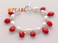 Wholesale red irregular coral rice pearl bracelet online
