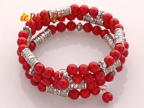 6mm red coral bead & fittings multi-strand bracelet wholesale