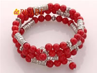 6mm red coral bead & fittings multi-strand bracelet wholesale