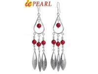 wholesale red coral beads 925 silver dangling earrings