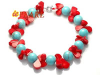Teardrop red coral necklace with Turquoise in wholesale price