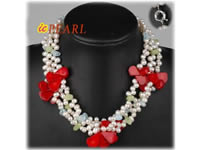 Wholesale 6-7mm fresheater pearl with red tear-drop coral bead