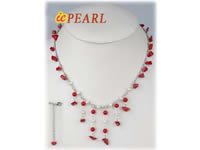 Wholesale red irregular coral and white freshwater pearl necklac