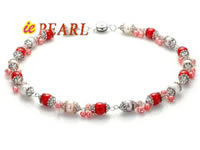 Wholesale red coral and multicolor freshwater pearl necklace