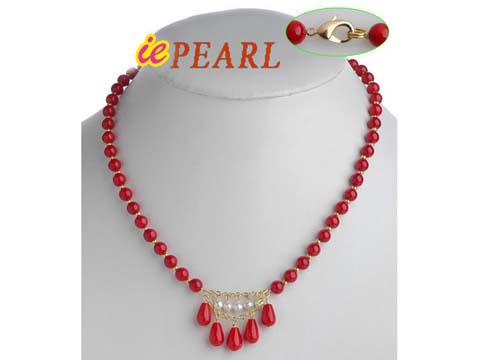 Wholesale simple style red color coral necklace in low price