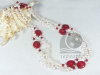 Wholesale 6-7mm white pearls & red corals rope necklace