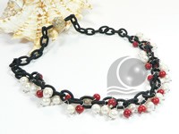 Wholesale black metal wire freshwater pearl & coral necklace