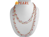 Wholesale triple strands tiny red coral & glass necklace