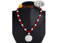 Wholesale coral & white deep sea Tridacna pendant necklace