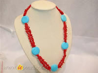 Wholesale red branch coral necklace with turquoise beads