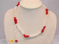 Wholesale 6-7mm white freshwater pearl & red coral necklace