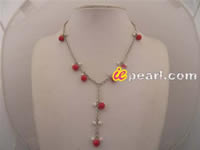 Wholesale red coral with white freshwater pearl necklace
