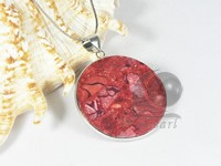 33*40mm red round coral pendant with a chain