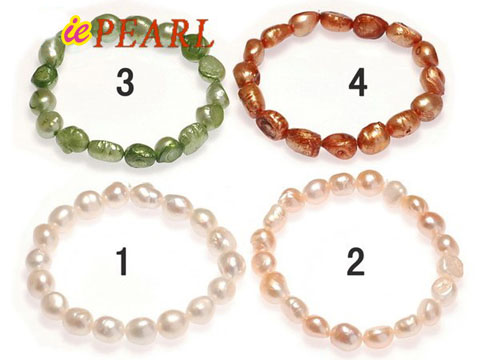 Wholesale length drilled nugget pearl elastic bracelet