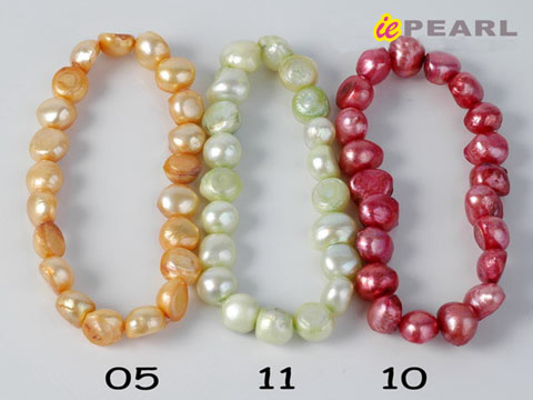 Wholesale width drilled 10-11mm nugget pearl elastic bracelet