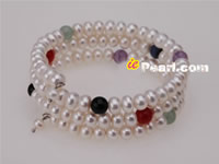 Wholesale 6-7mm button pearl colorful gemstone bangle bracelet