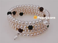 Wholesale 6-7mm button pearl & Indian agate bangle bracelet