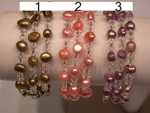 6-7mm smooth on both side pearl bracelet with crystal beads