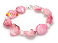Wholesale pink shell bracelet with 5mm white freshwater pearl