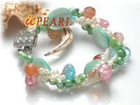 Wholesale three twisted freshwater pearl bracelet with shells