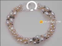 Wholesale three strands twisted white rice pearl bracelet online