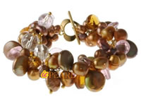 Wholesale coffee freshwater pearls & crystal bracelet jewelry