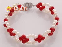 red coral & freshwater potato pearl bracelet wholesale