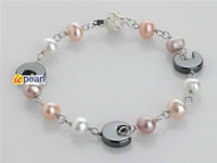 Wholesale mixed color freshwater pearl & black hematite bracelet