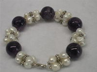 Wholesale 16mm amethysts bracelet with 7-8mm white pearls