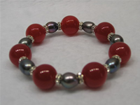 Wholesale 14mm red jades bracelet with 9*11mm rice pearls